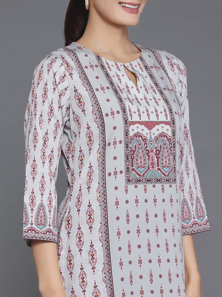 Beige Printed Crepe Straight Kurta