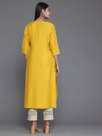 Yellow Yoke Design Silk Straight Kurta