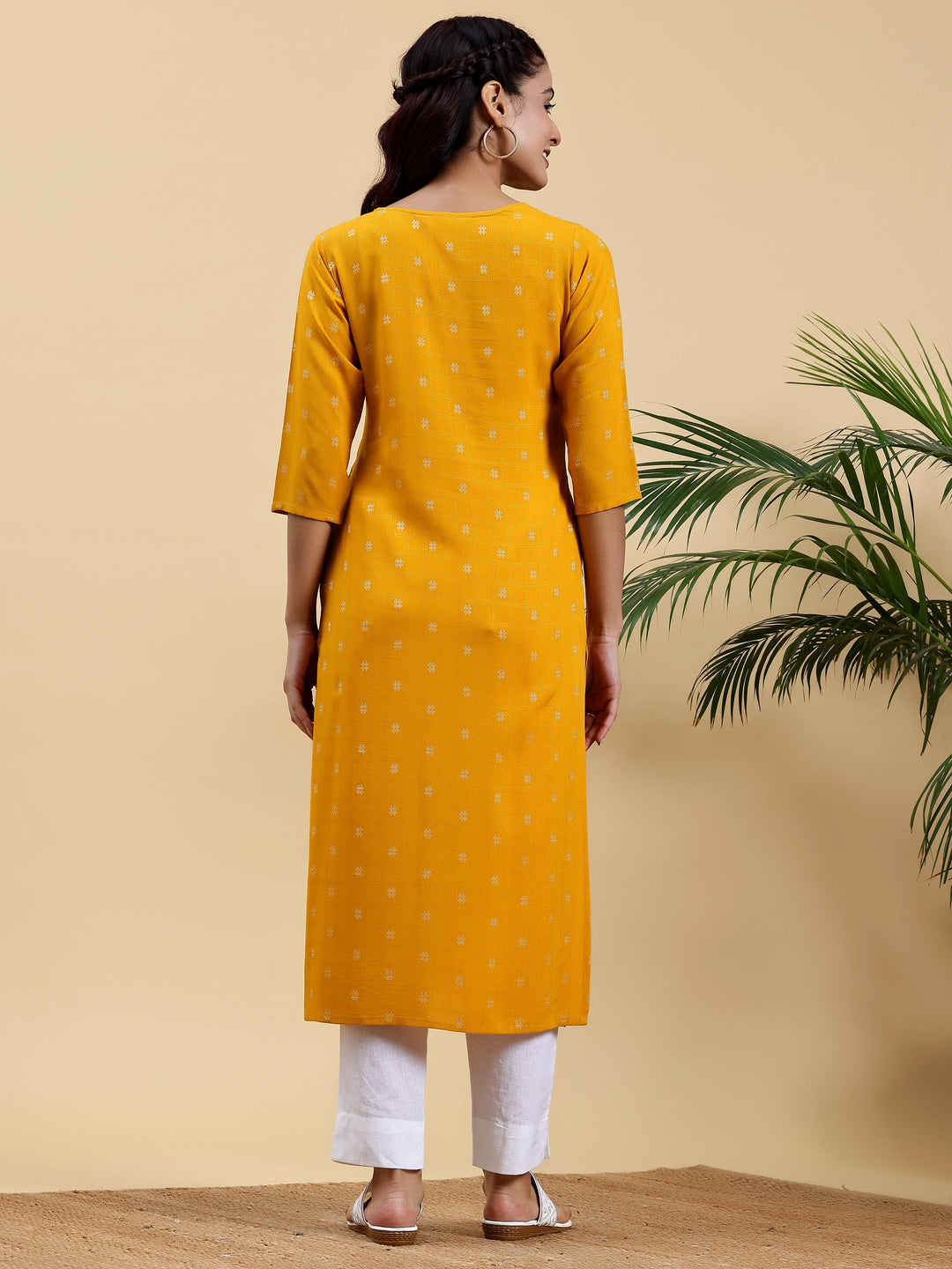 Mustard Woven Design Rayon Straight Kurta