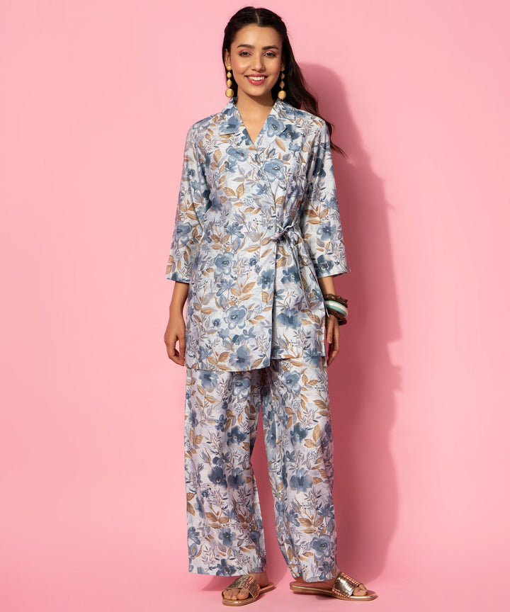 Grey Printed Silk Blend Co-Ords