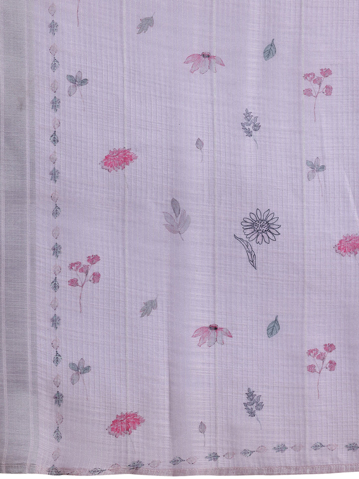 Lilac Printed Cotton Straight Suit With Dupatta