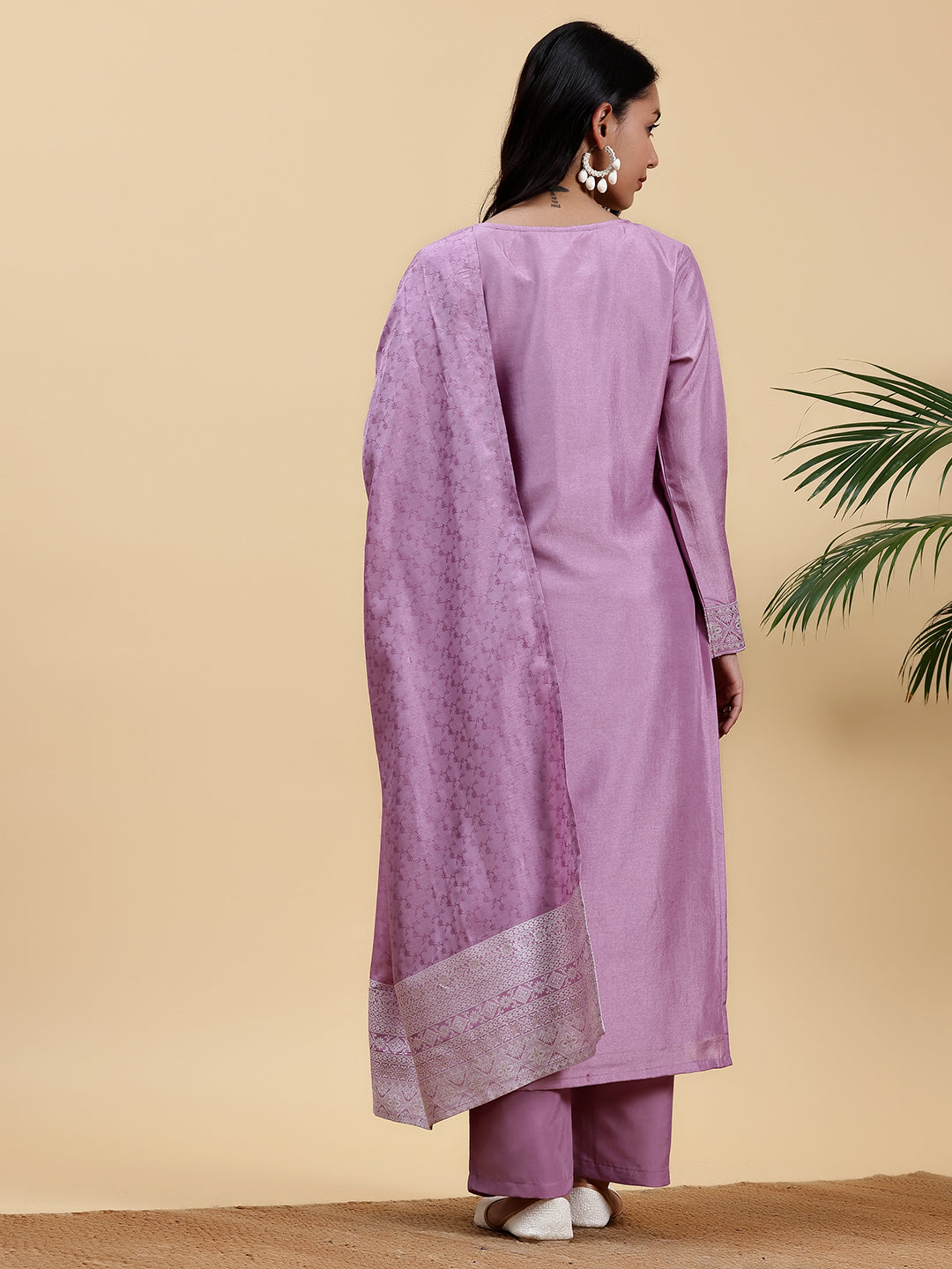 Lilac Woven Design Silk Blend Straight Suit With Dupatta