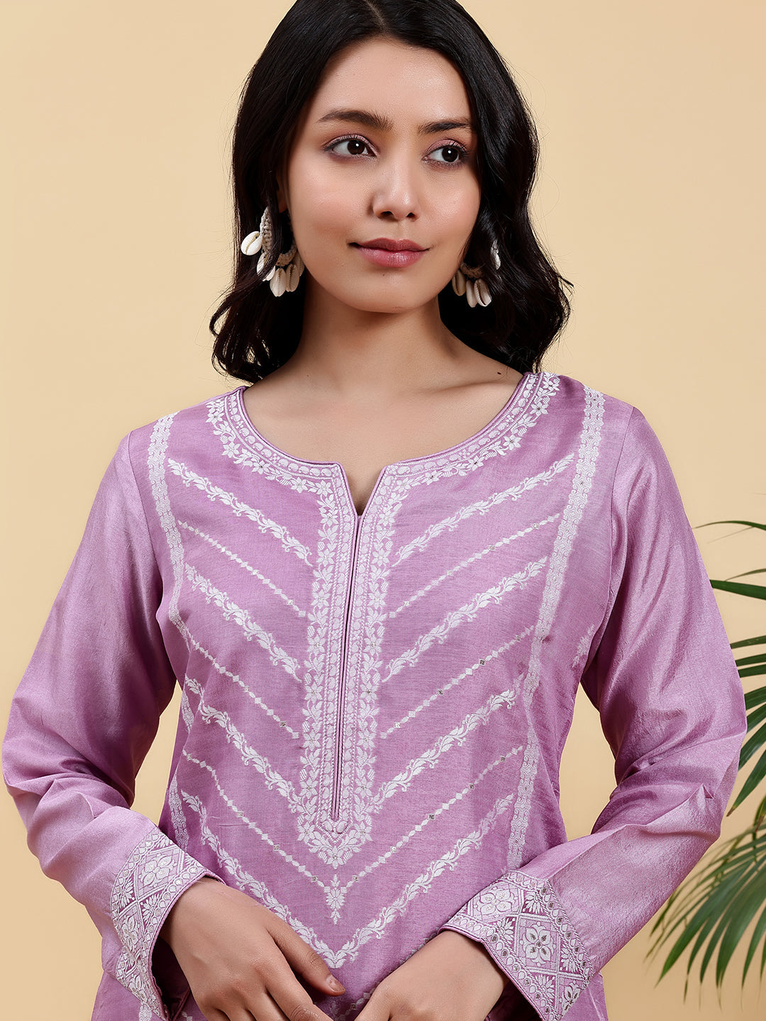 Lilac Woven Design Silk Blend Straight Suit With Dupatta