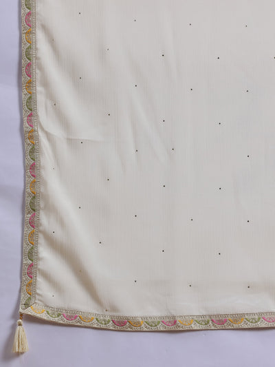 Off White Woven Design Silk Blend Straight Suit With Dupatta
