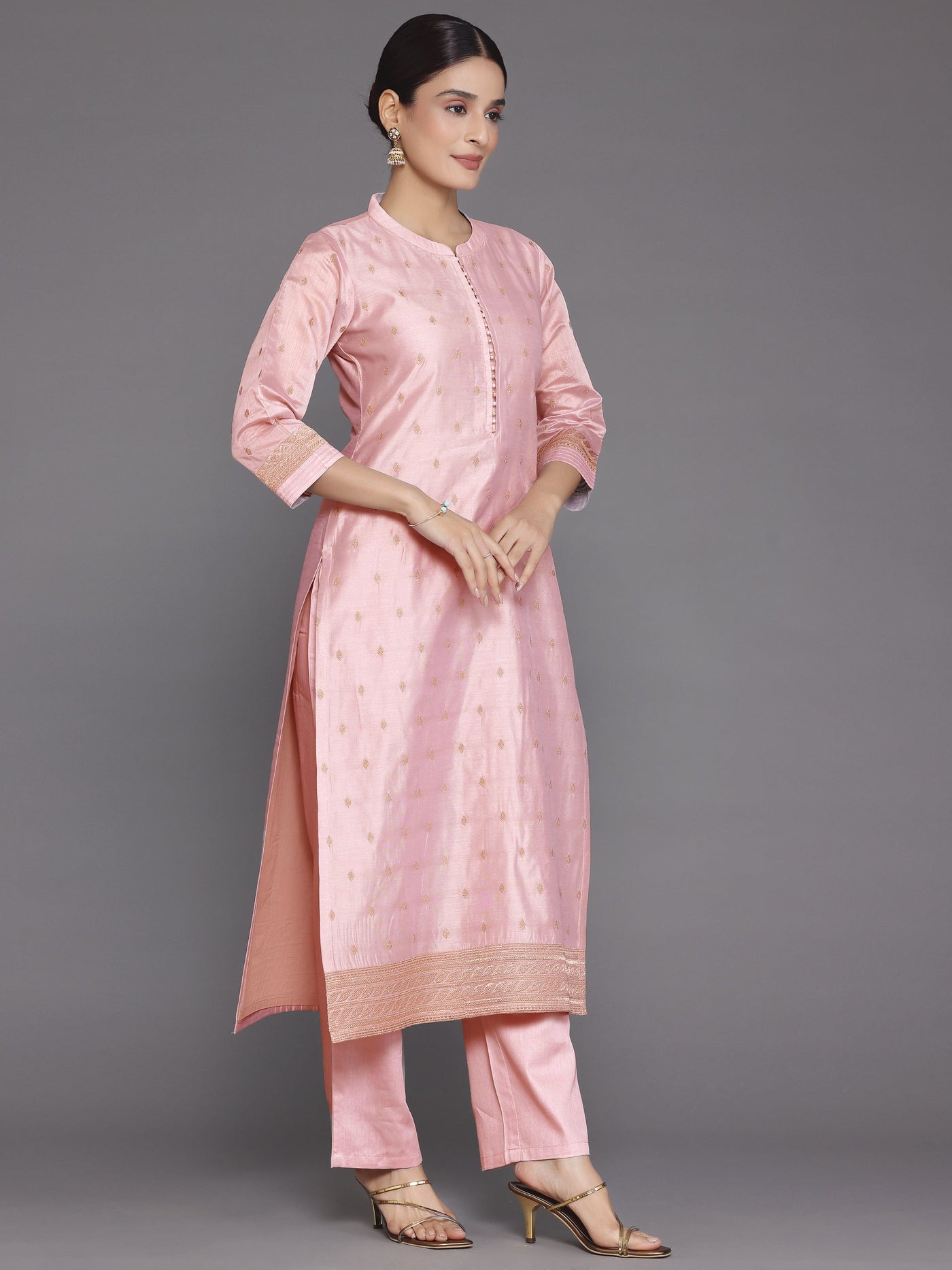 Pink Embroidered Chanderi Silk Straight Suit With Dupatta