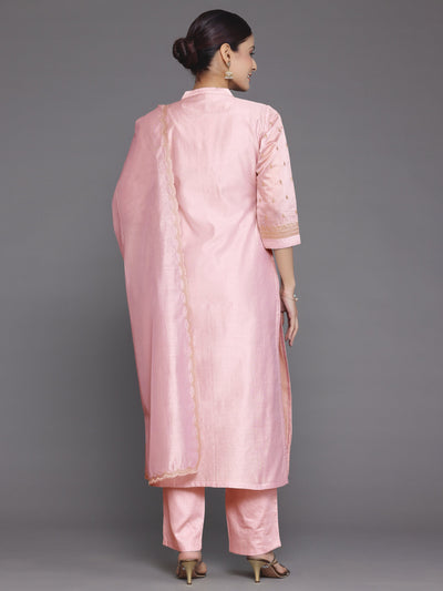 Pink Embroidered Chanderi Silk Straight Suit With Dupatta