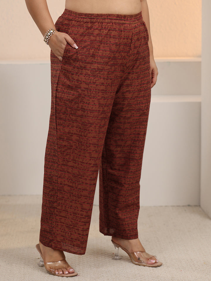 Plus Size Rust Printed Cotton Straight Suit With Dupatta