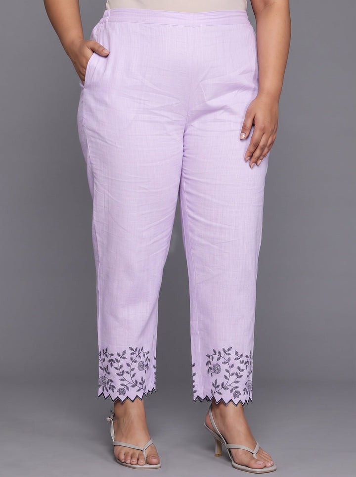 Plus Size Lavender Woven Design Cotton Straight Suit With Dupatta