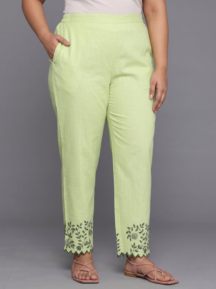 Plus Size Green Woven Design Cotton Straight Suit With Dupatta