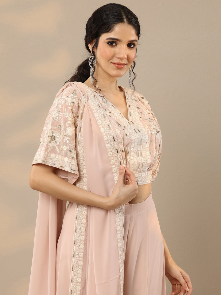 Libas Art Pink Embroidered Georgette 3 Piece Co-Ords