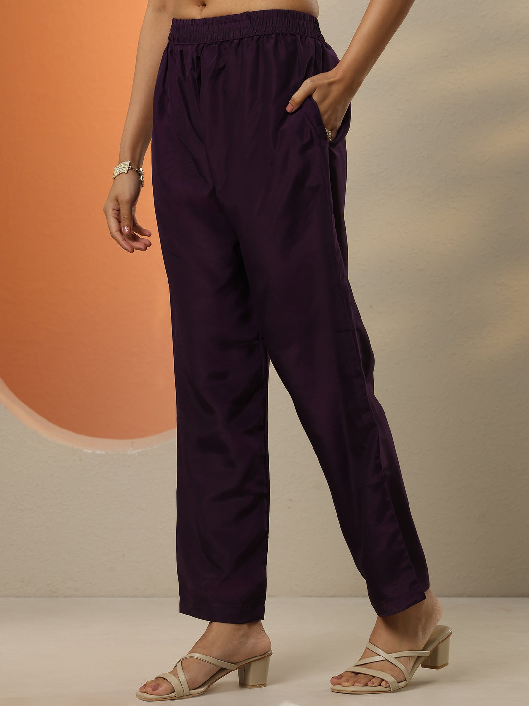 Wine Woven Design Silk Blend Straight Suit With Dupatta