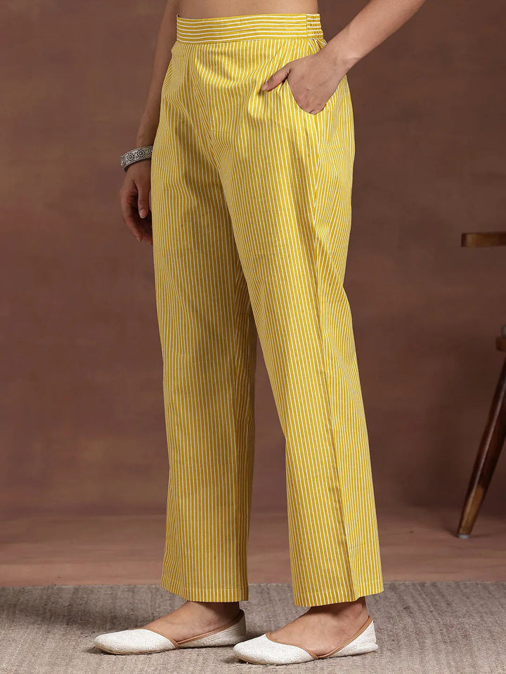Yellow Printed Cotton Straight Kurta Set