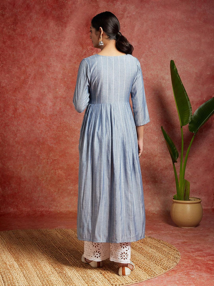 Blue Yoke Design Silk A-Line Kurta - ShopLibas