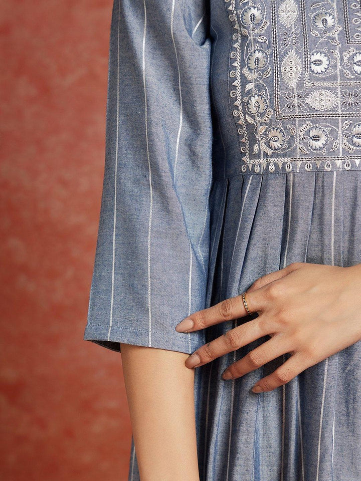 Blue Yoke Design Silk A-Line Kurta - ShopLibas