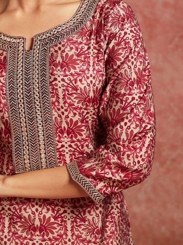 Maroon Yoke Design Silk Straight Kurta