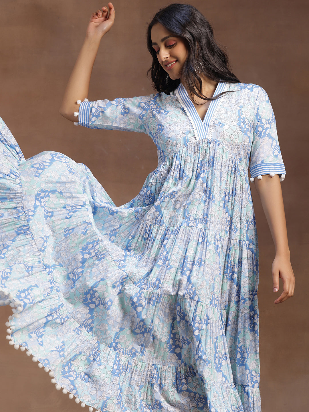 long cotton dresses for women Buy Blue Printed Cotton A-Line Dress Online in USA at $33.00