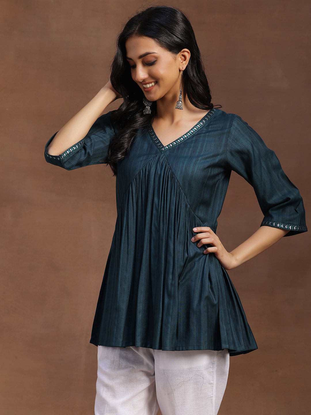 Green Solid Rayon A-line Kurti