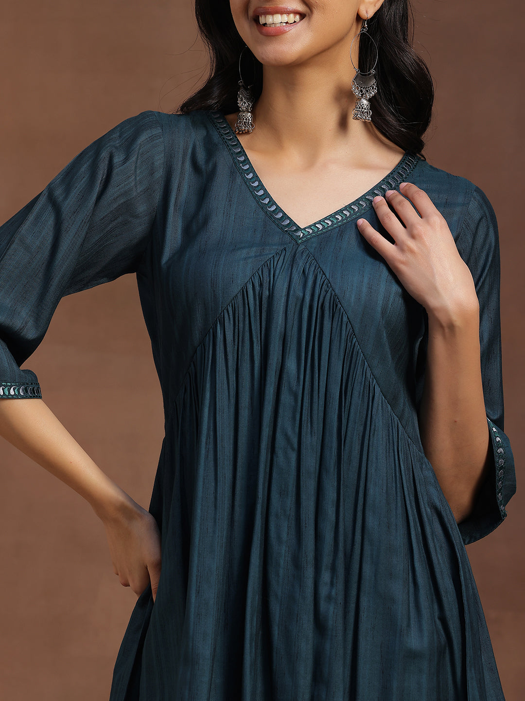 Green Solid Rayon A-line Kurti
