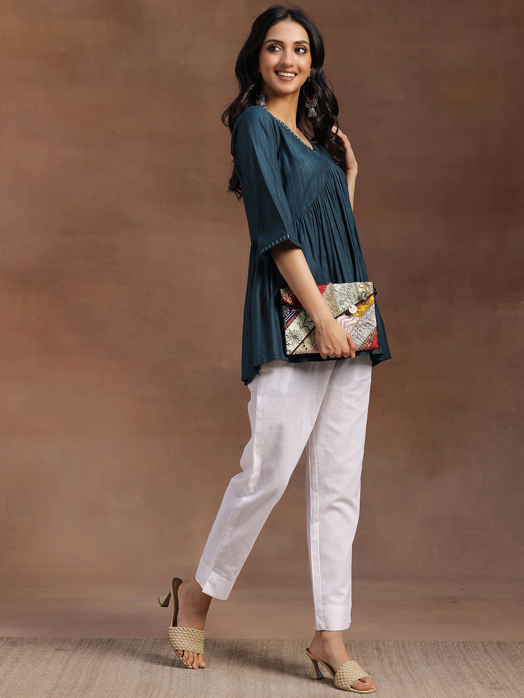 Green Solid Rayon A-line Kurti