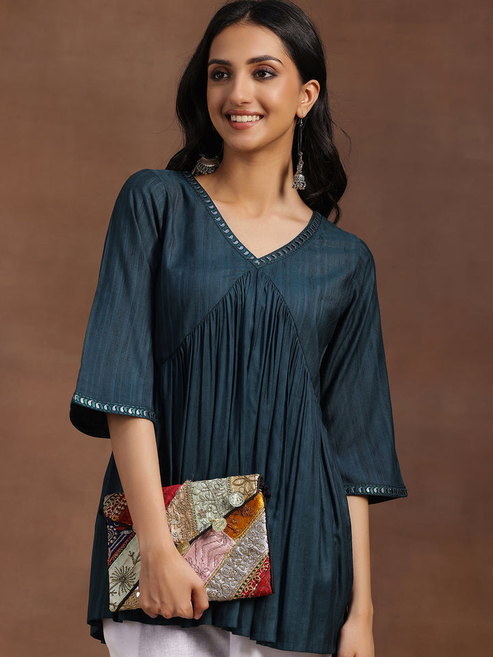 Green Solid Rayon A-line Kurti