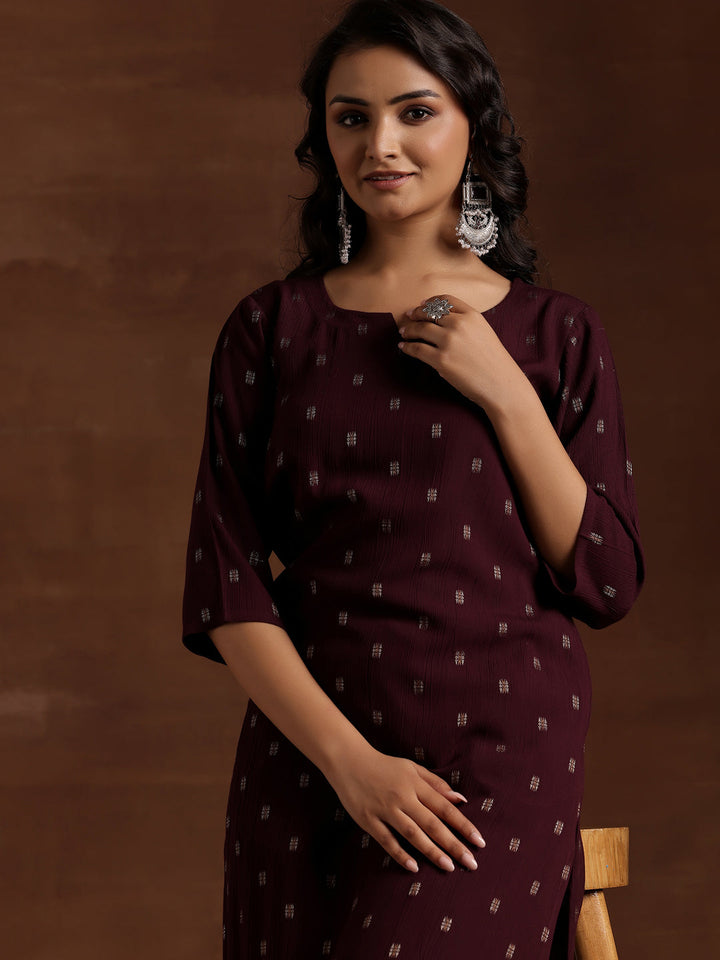 Wine Woven Design Viscose Rayon Straight Kurta
