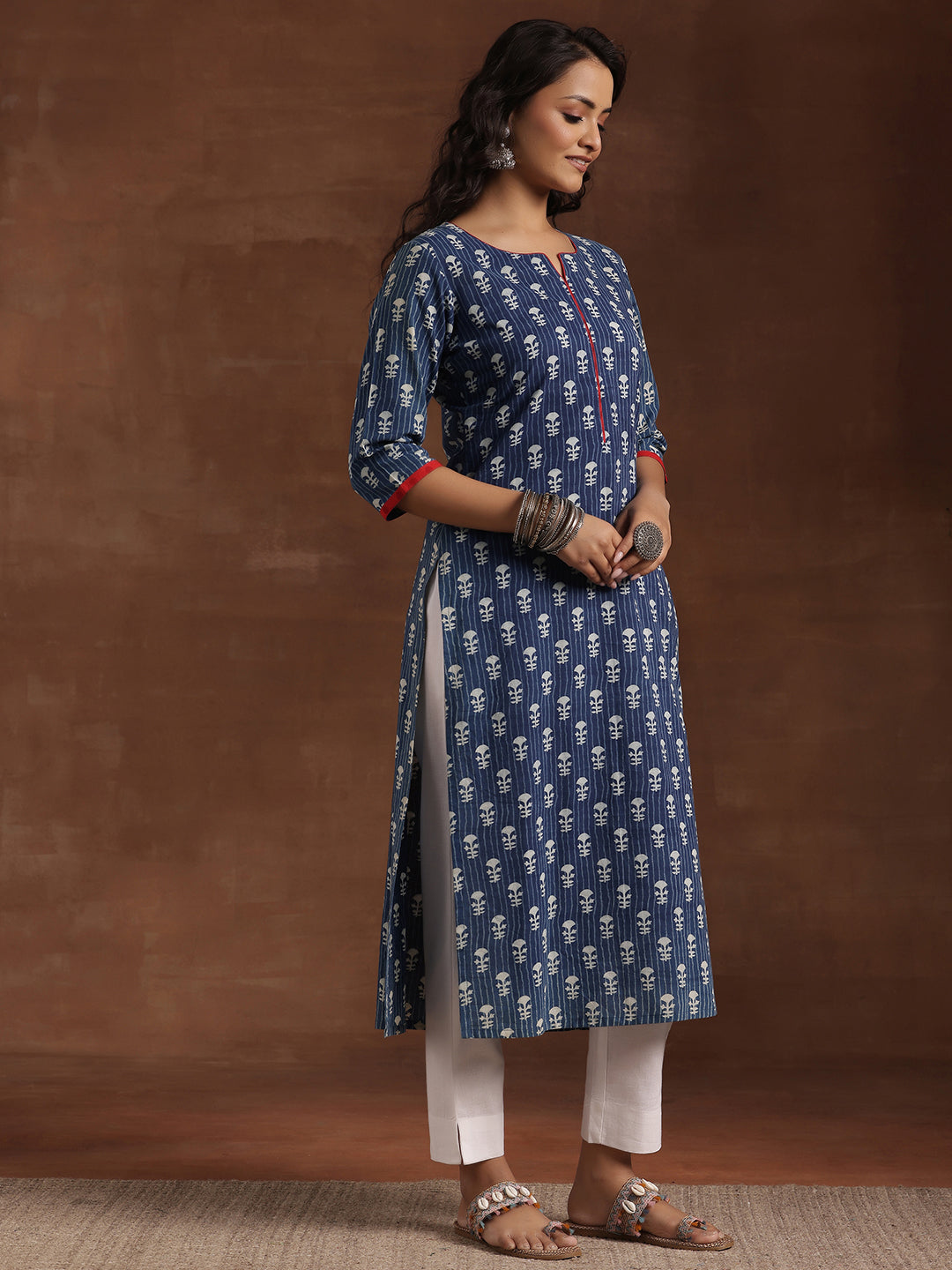 Indigo Printed Cotton Straight Kurta