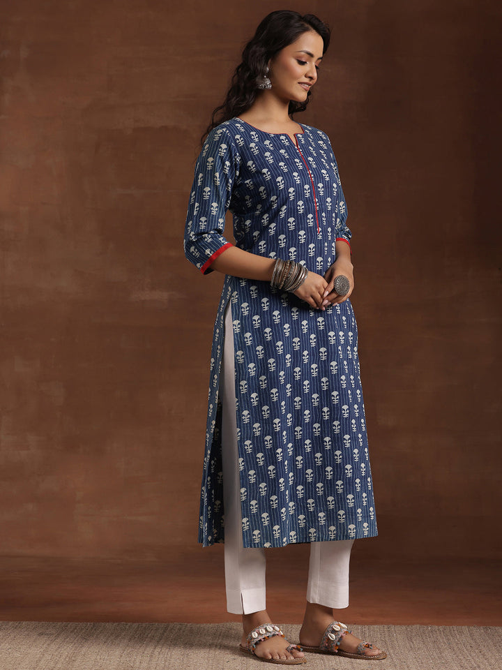 Indigo Printed Cotton Straight Kurta