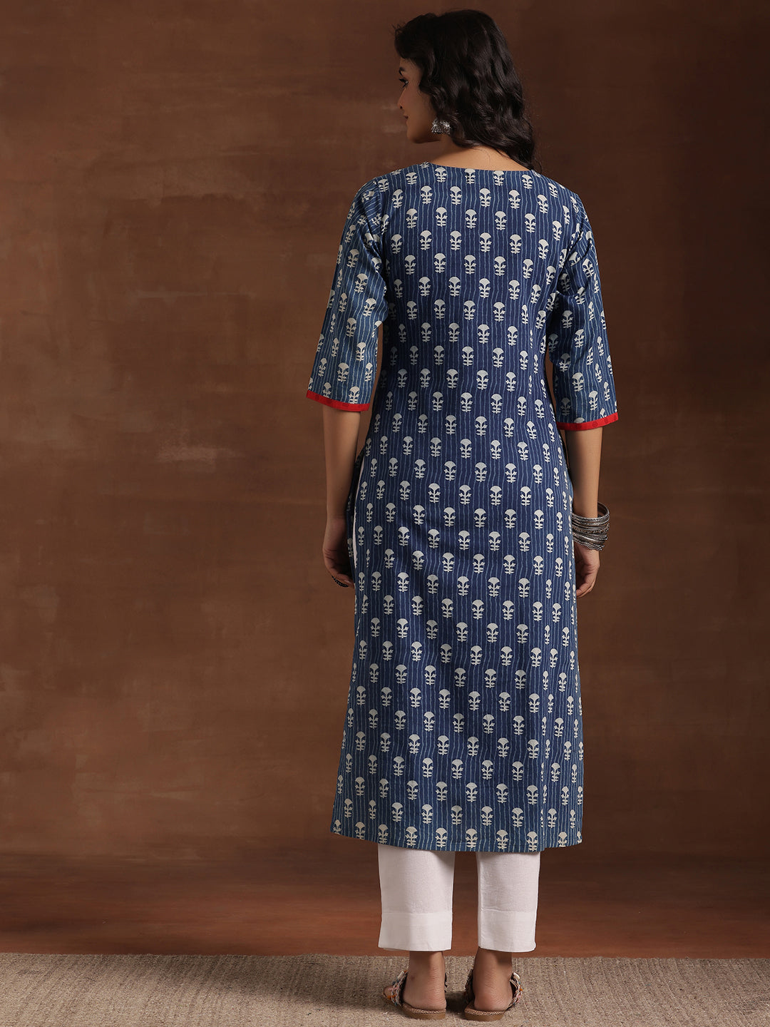 Indigo Printed Cotton Straight Kurta