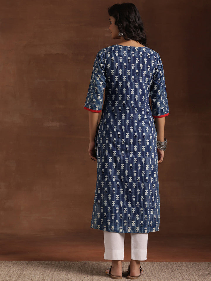 Indigo Printed Cotton Straight Kurta