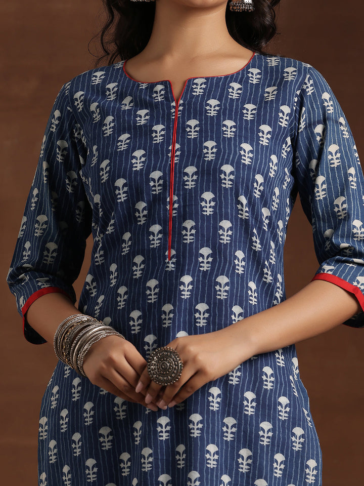 Indigo Printed Cotton Straight Kurta