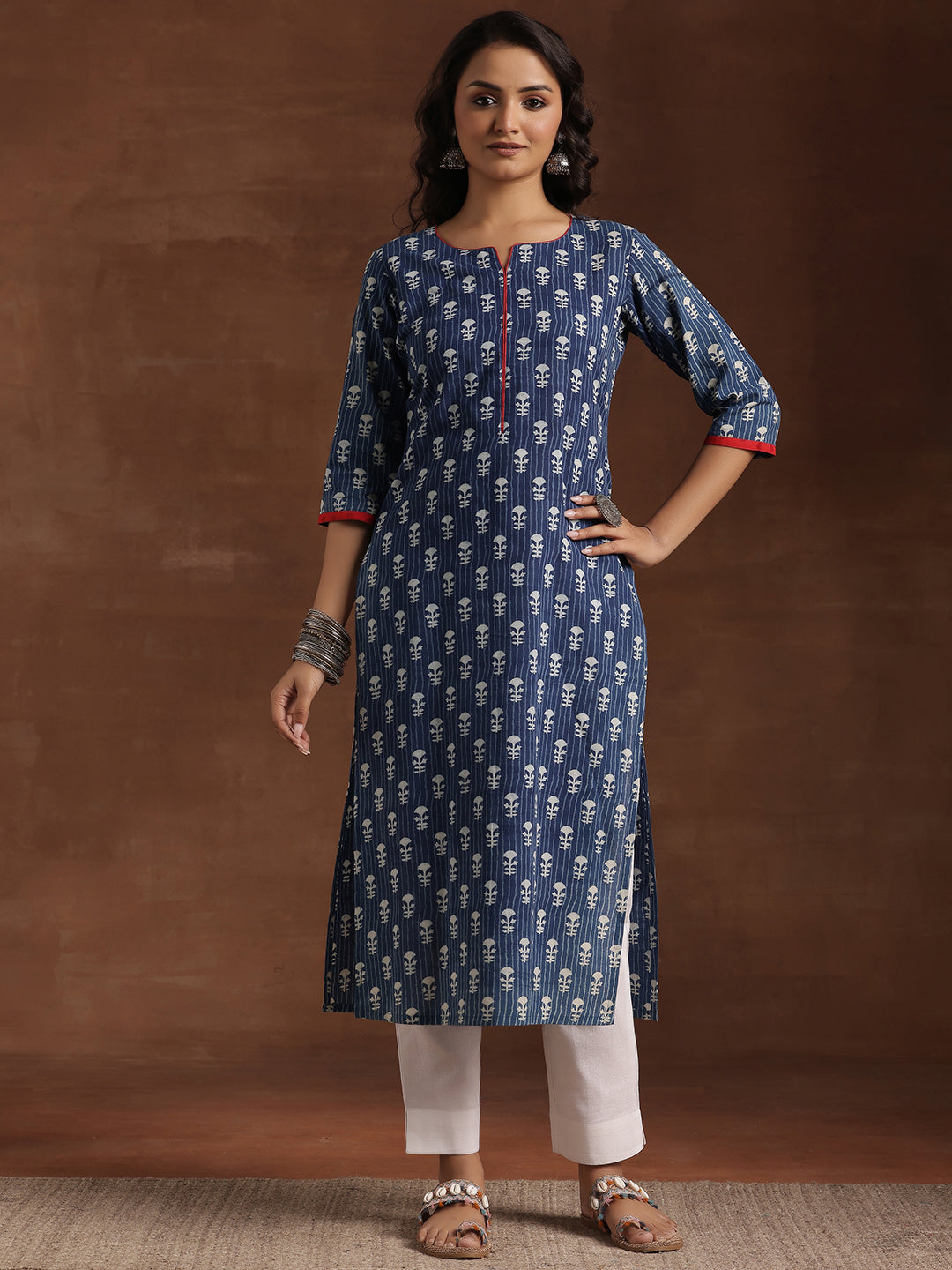 Indigo Printed Cotton Straight Kurta