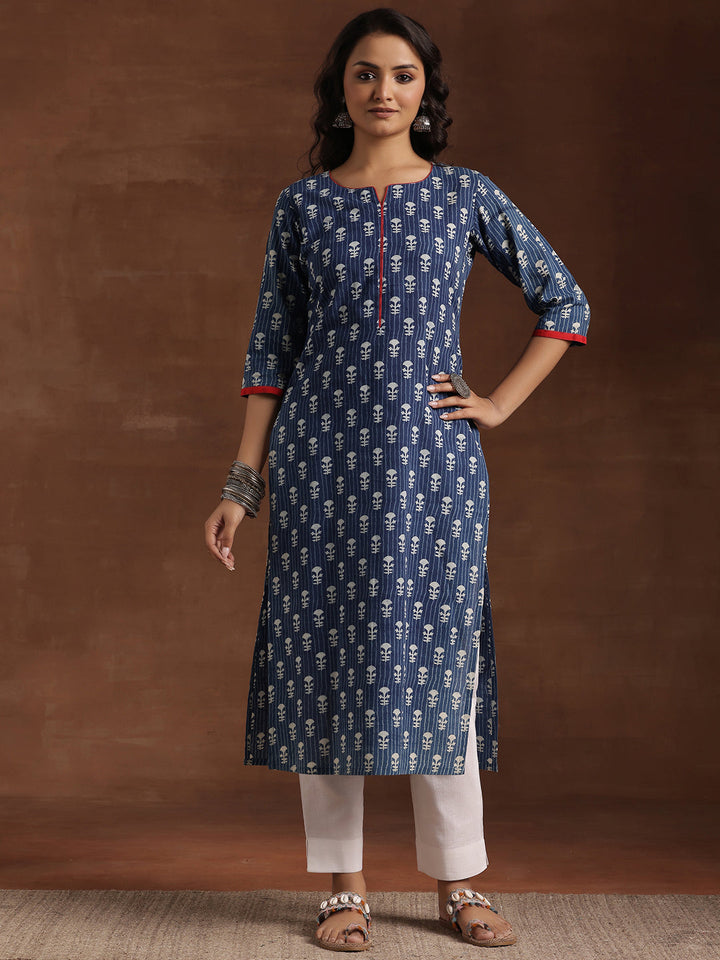 Indigo Printed Cotton Straight Kurta