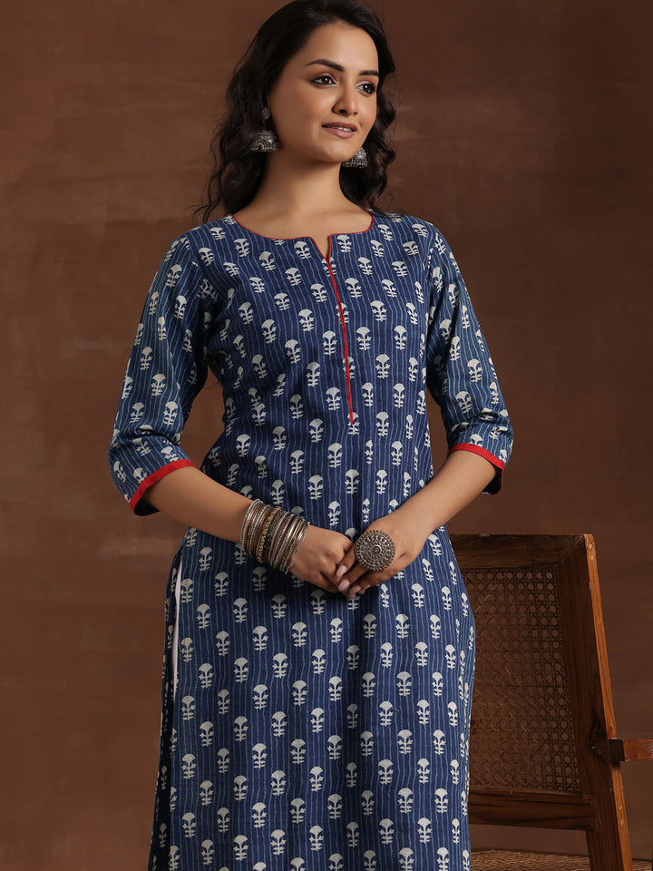 Indigo Printed Cotton Straight Kurta