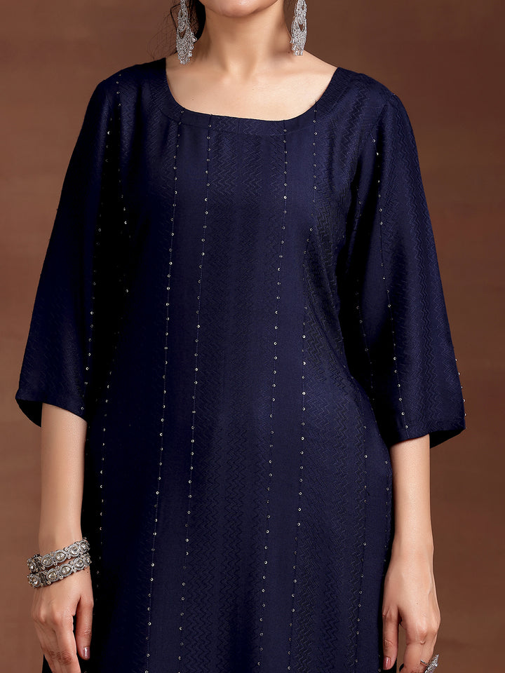 Blue Woven Design Rayon Straight Kurta