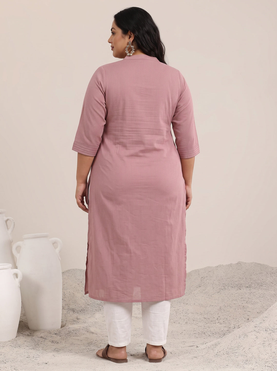 Plus Size Mauve Printed Cotton Straight Kurta