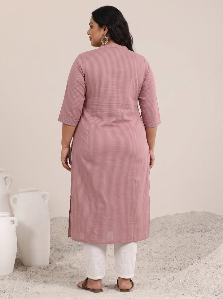 Plus Size Mauve Printed Cotton Straight Kurta