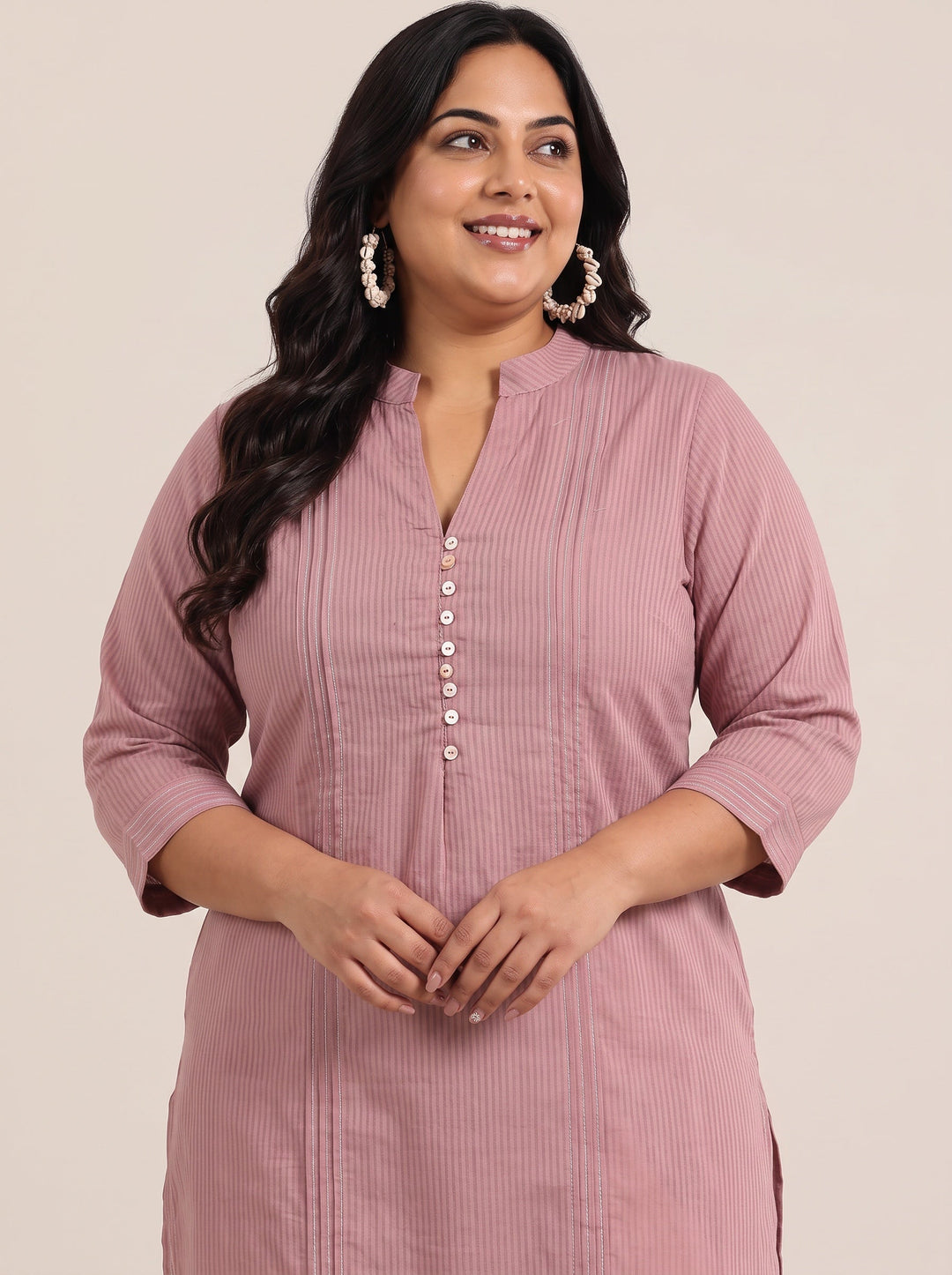 Plus Size Mauve Printed Cotton Straight Kurta
