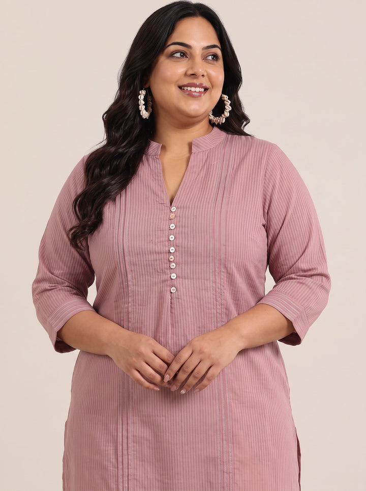 Plus Size Mauve Printed Cotton Straight Kurta