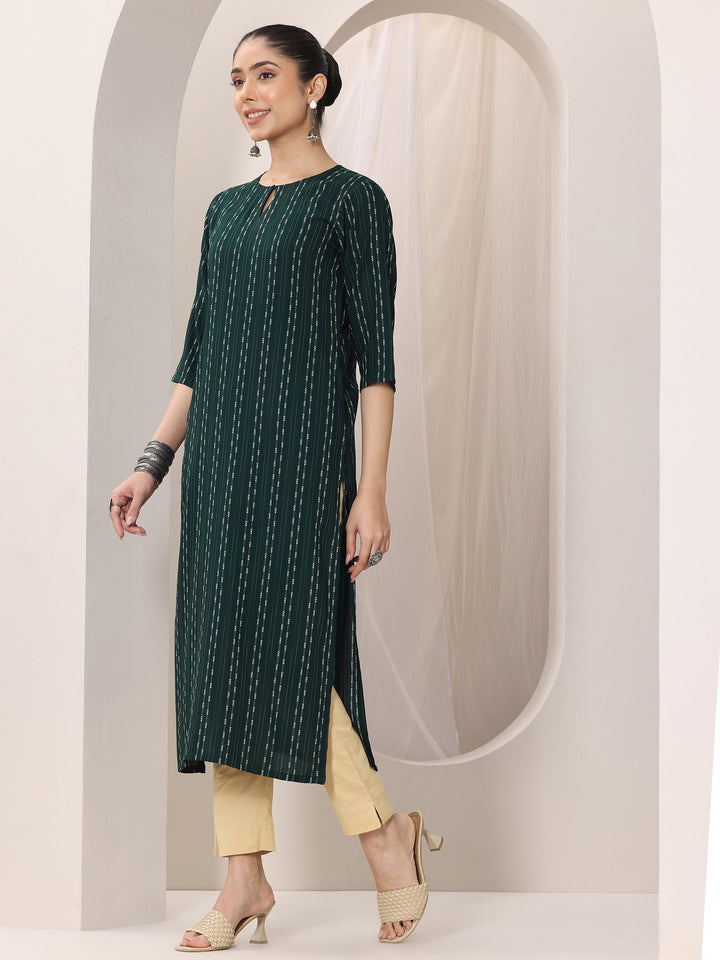 Green Woven Design Rayon Straight Kurta