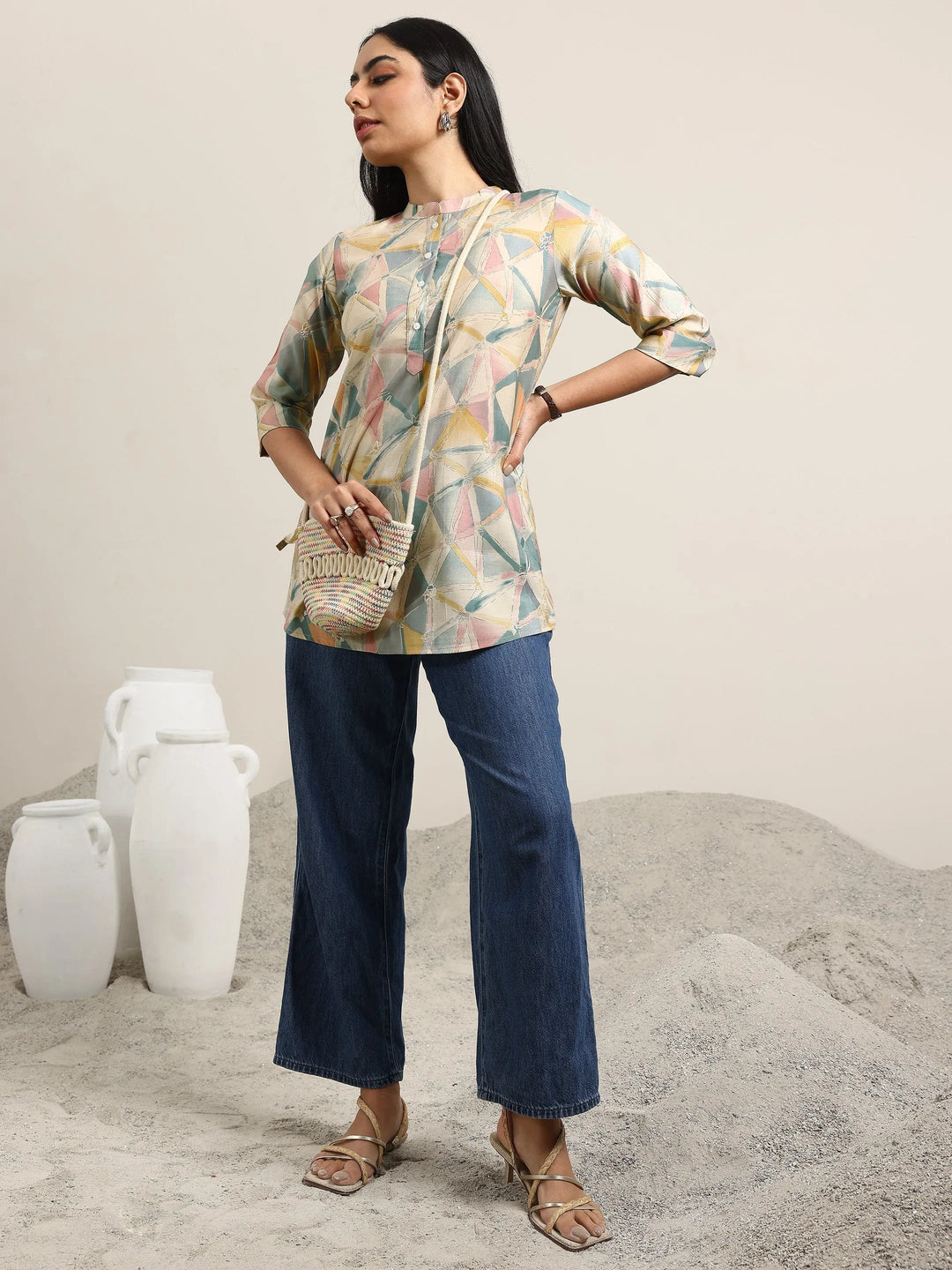 Multi Printed Silk Blend Straight Kurti