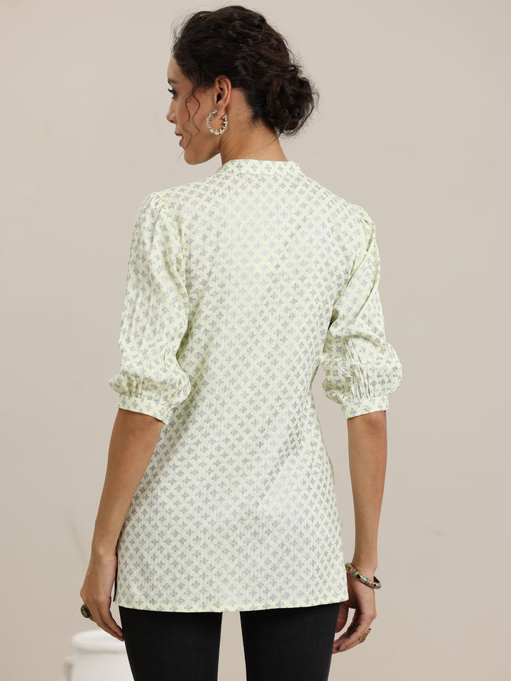 Yellow Printed Cotton Blend Straight Short Kurti