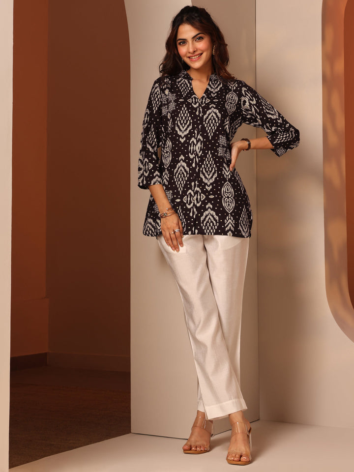 Brown Printed Rayon Straight Short Kurti