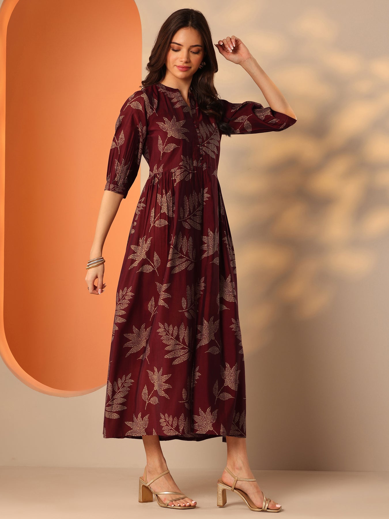 maroon color dress design Maroon Handspun Cotton A-Line Front Slit Maxi Dress 40" / Custom Height (Free)