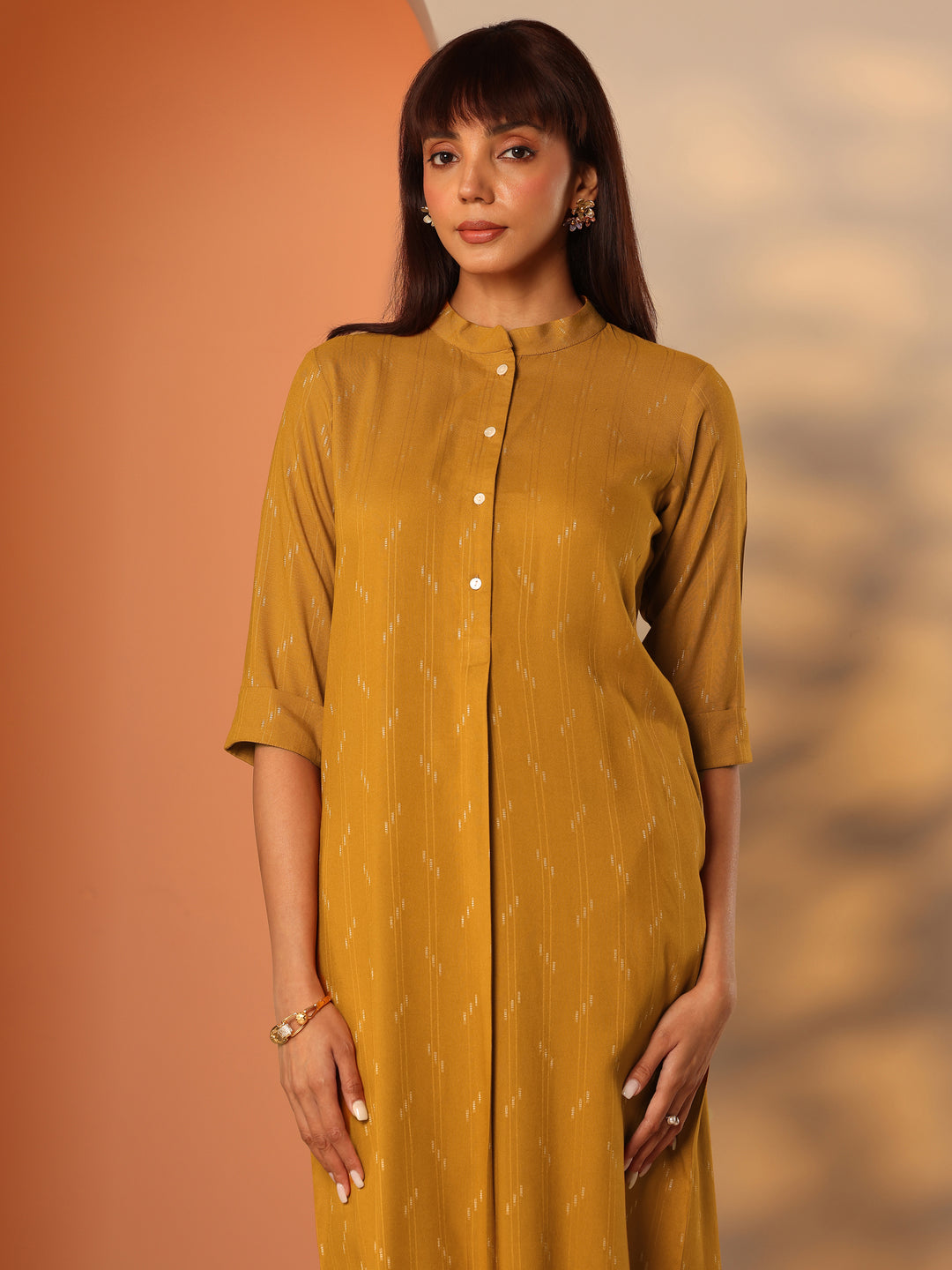 Mustard Woven Design Rayon Straight Kurta