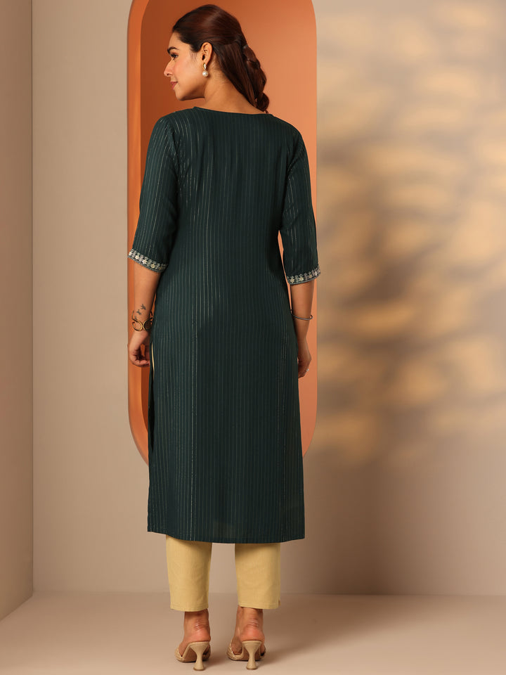 Green Embellished Rayon Straight Kurta