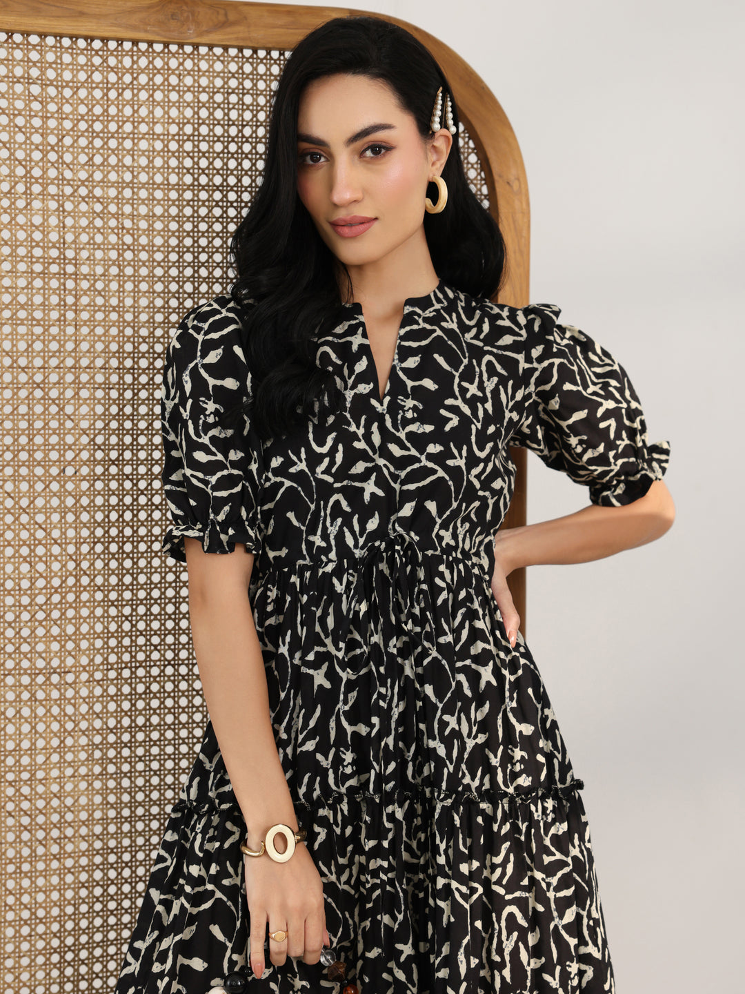 Black Printed Cotton Fit And Flare One Piece Dress S Black Printed Cotton Fit And Flare One Piece Dress S