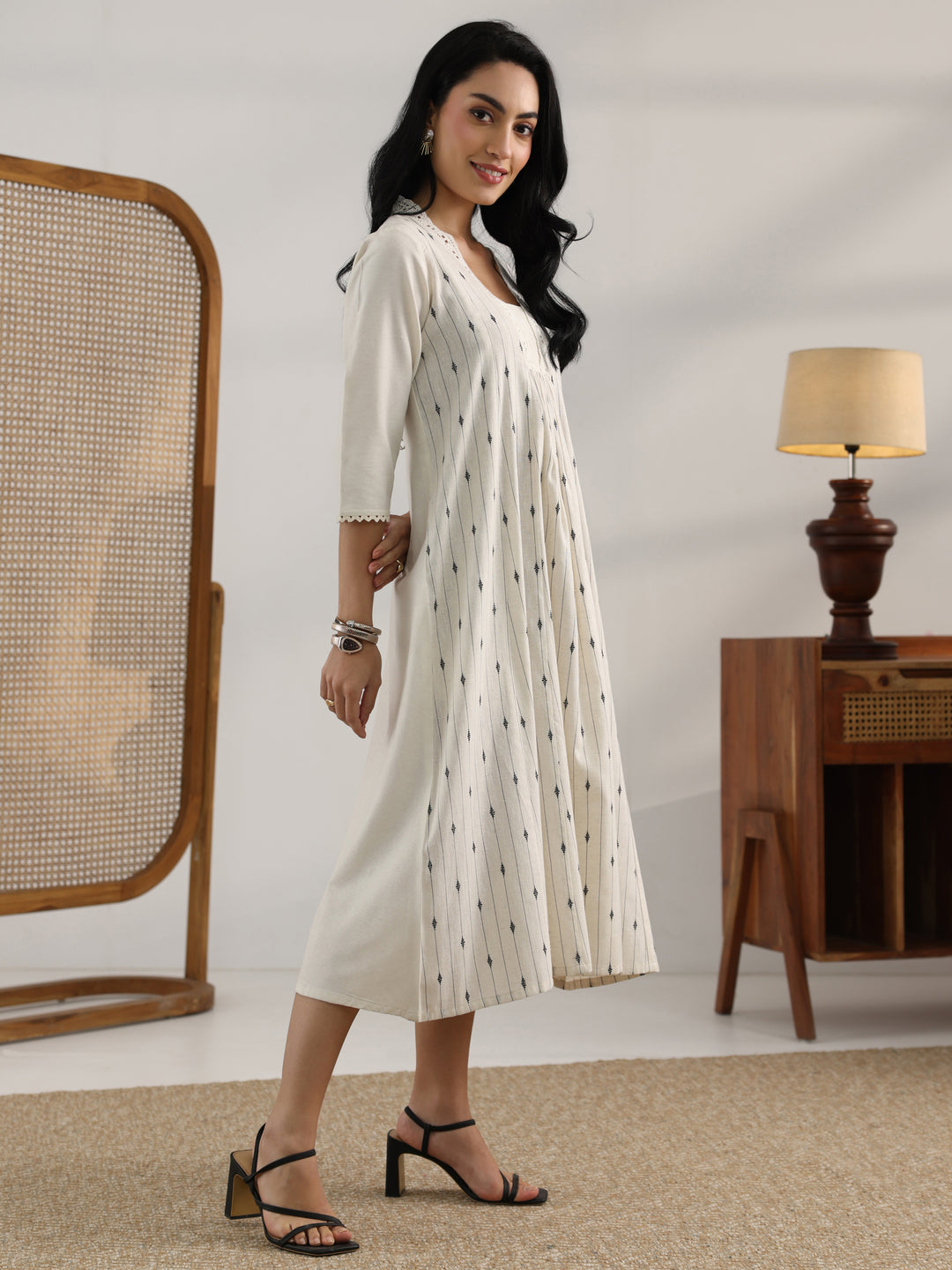 dress cotton design Floral Block Printed Cotton Maxi Dress: Green Blue Boho Smocked Dress