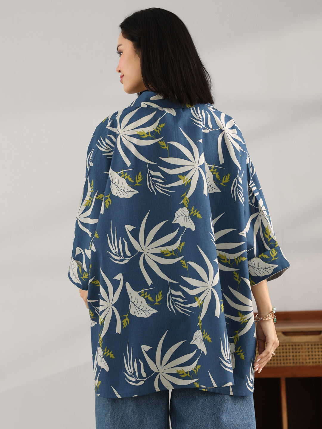 Blue Printed Cotton Straight Short Kurti