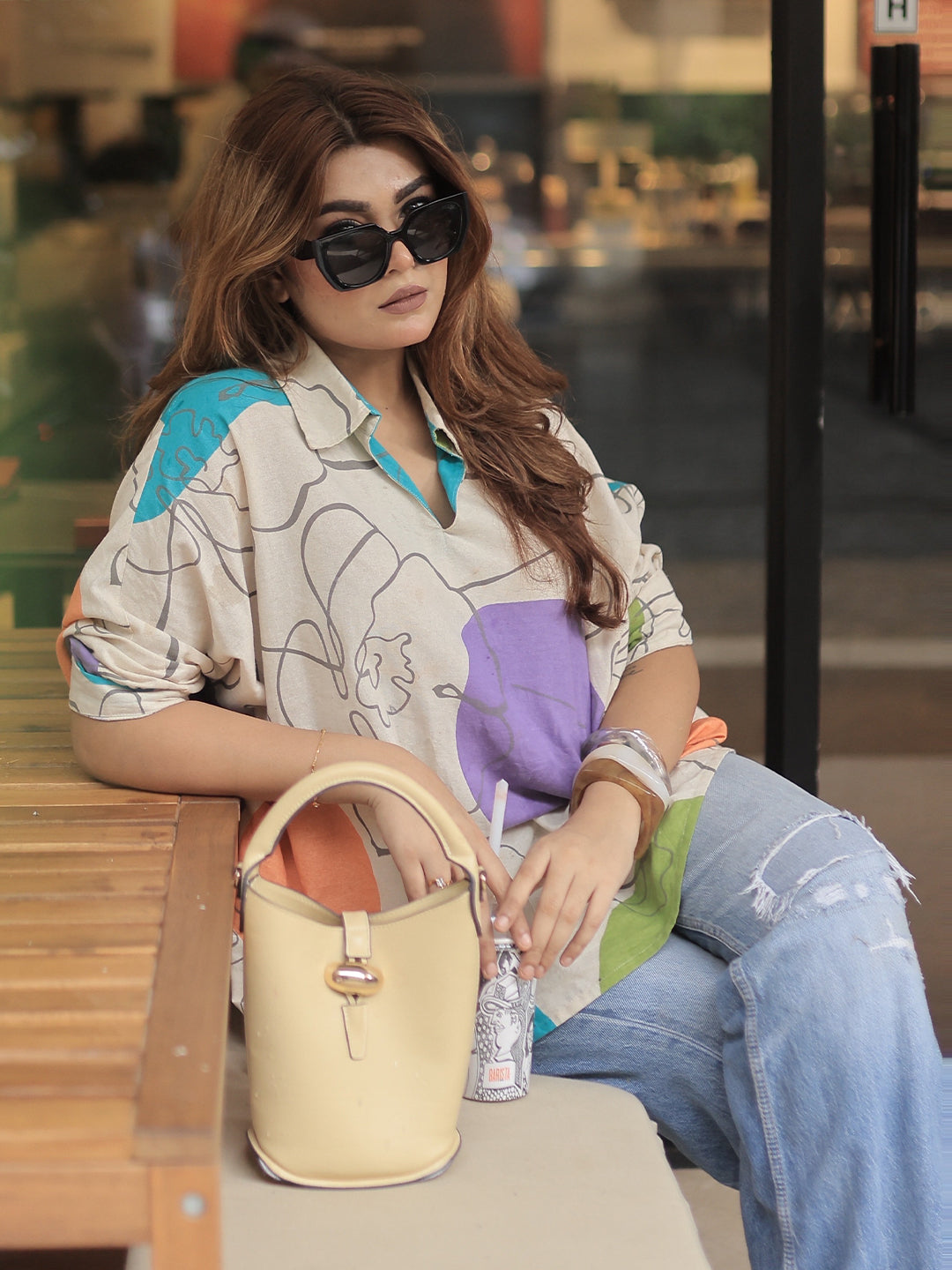 Off White Printed Cotton Straight Short Kurti