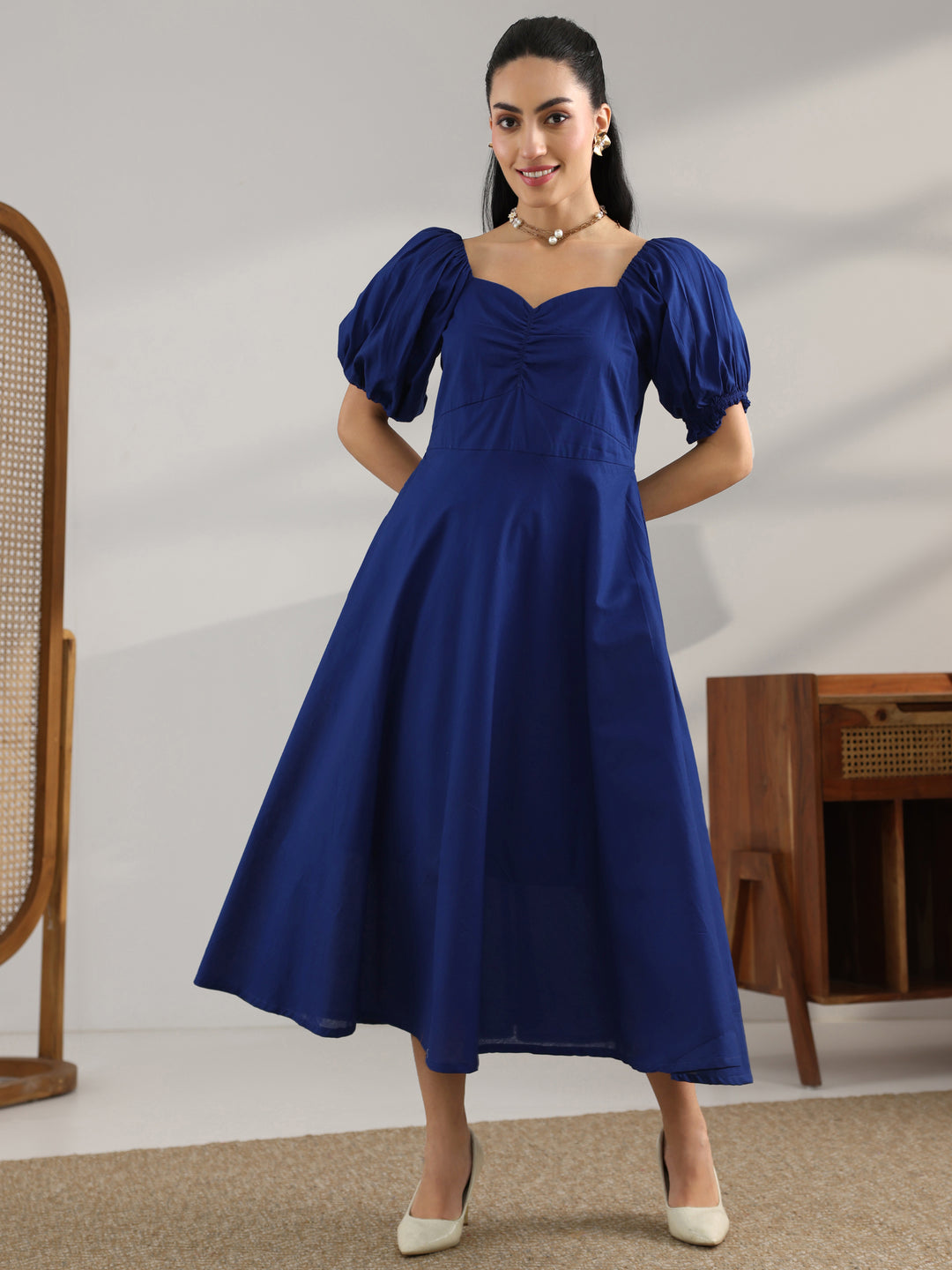 Buy Blue Solid Cotton A-Line One Piece Dress Online in USA at $25.00 | Libas Buy Blue Solid Cotton A-Line One Piece Dress Online in USA at $25.00 | Libas